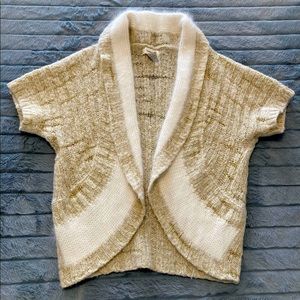 Anthropologie sleeping on snow gold & white shrug